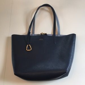 Lauren Blue Leather Tote with Equestrian Hardware